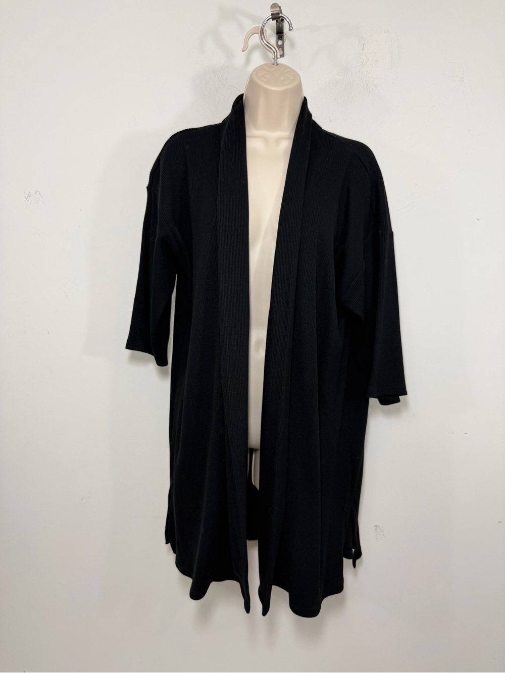 Eileen Fisher Black Open-Front Knit Cardigan short sleeve medium oversized